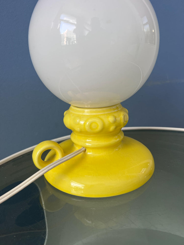 Yellow West Germany Ceramic Table Lamp with Glass Shade