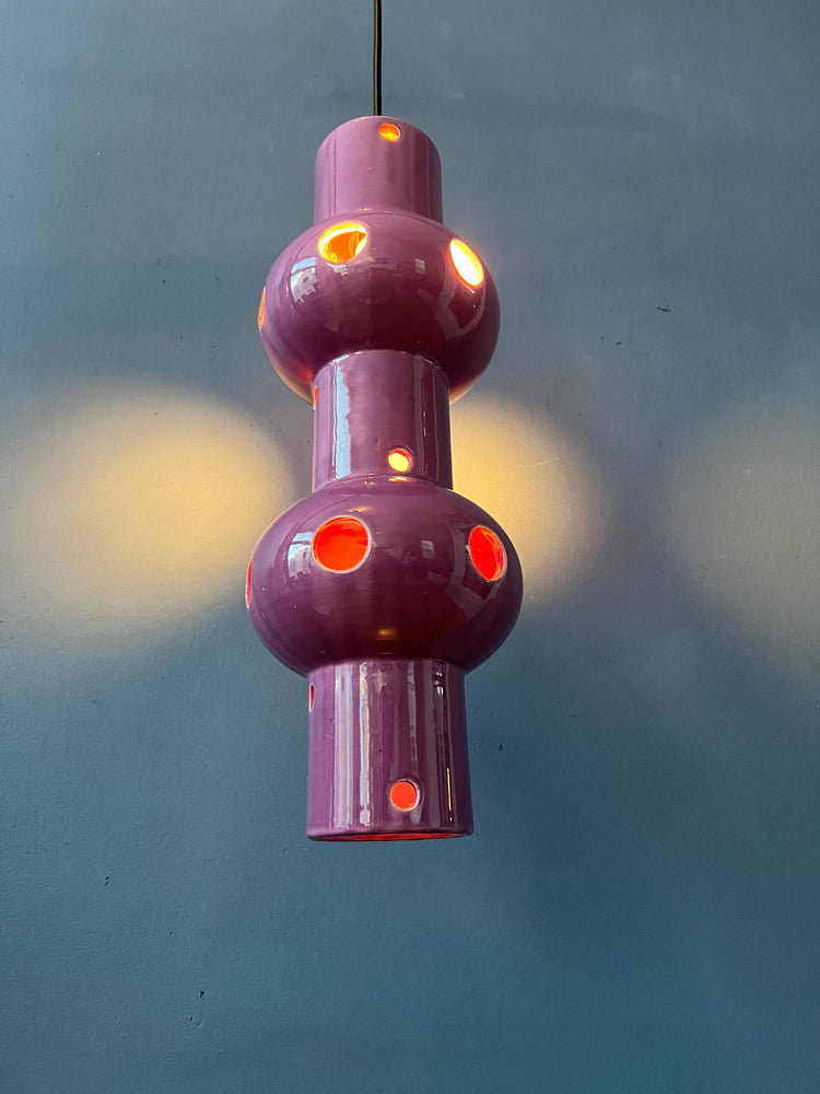 Vintage Pink Purple West Germany Ceramic Pendant Lamp