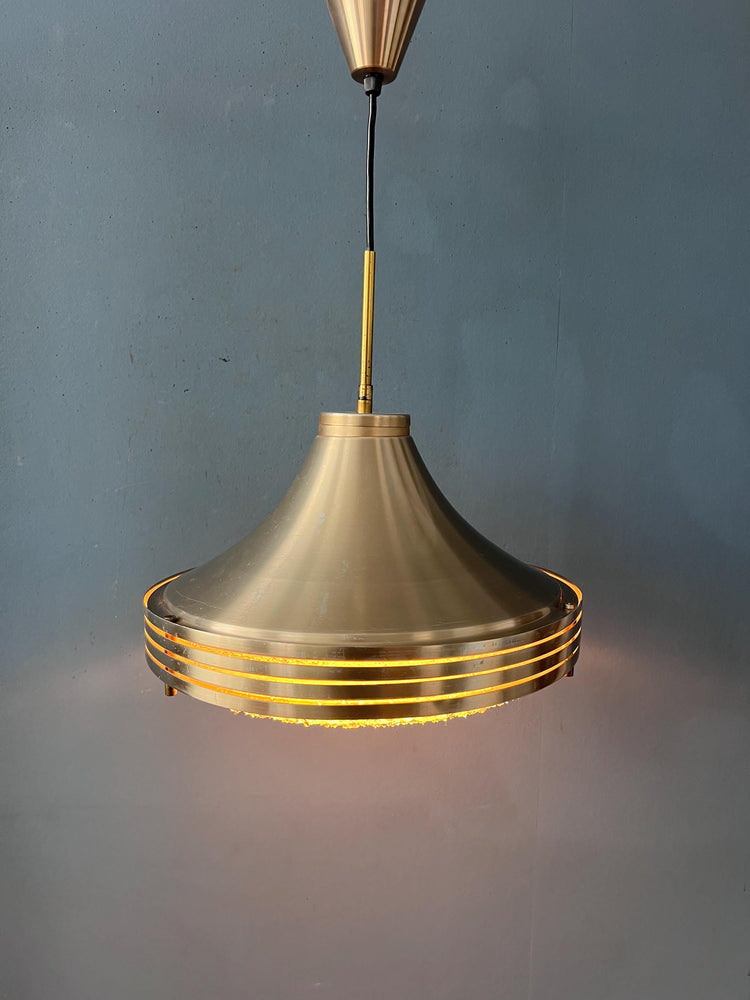 Mid Century Brushed Aluminium Crystal Glass Pendant Light