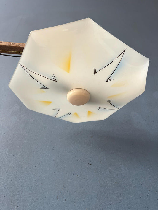 Vintage Mid Century Flush Mount Glass Ceiling Lamp