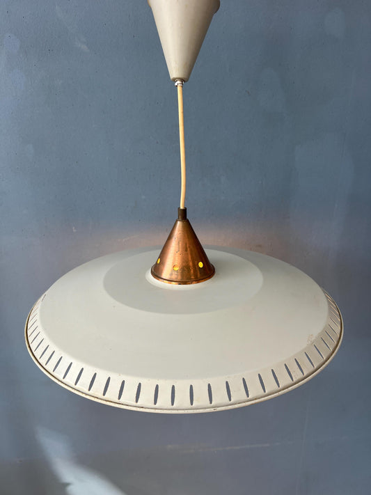 Vintage Louis Kalff Enamel Opaline Glass Pendant Lamp