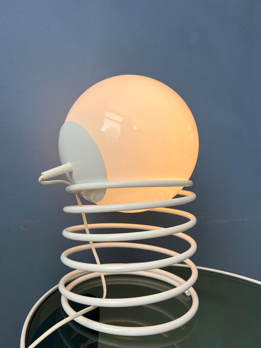 Large Mid Century Opaline Milk Glass Spiral Table Lamp