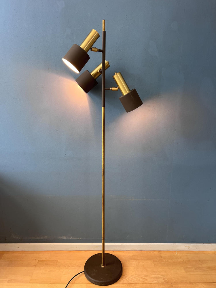 Vintage Brown Metal Dijkstra Brass Space Age Floor Lamp