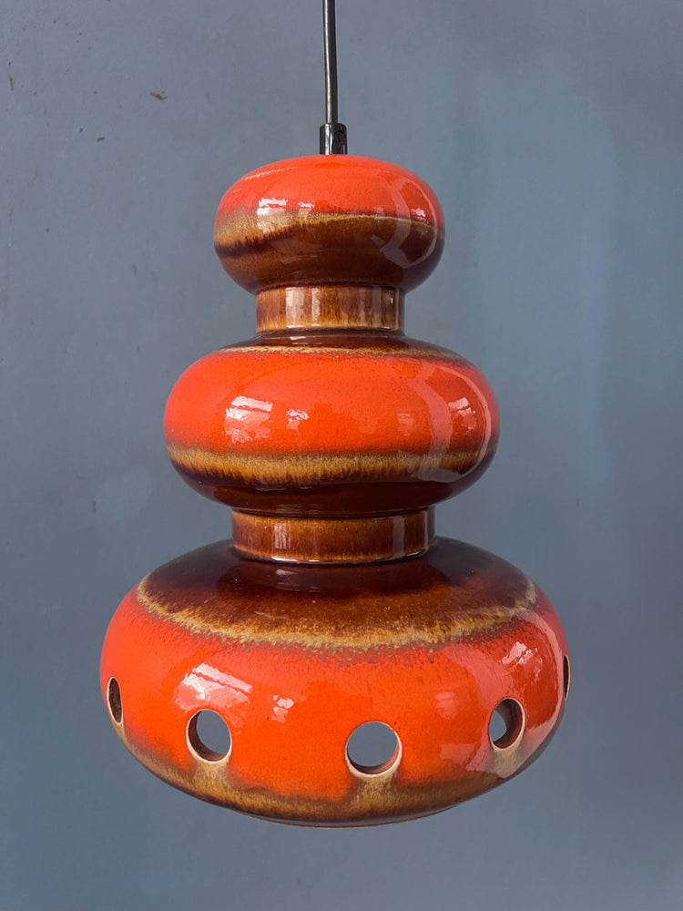 Red Ceramic Pendant Lamp - West Germany Hanging Lamp