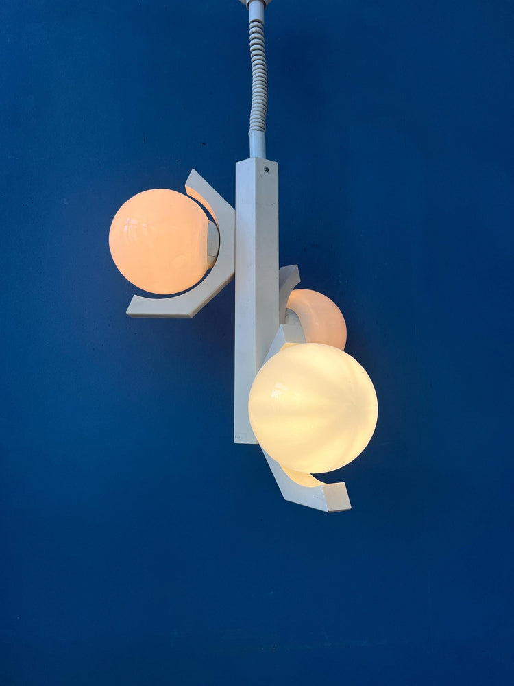Mid Century White Bony Design Pendant Lamp with Opaline Glass Shades