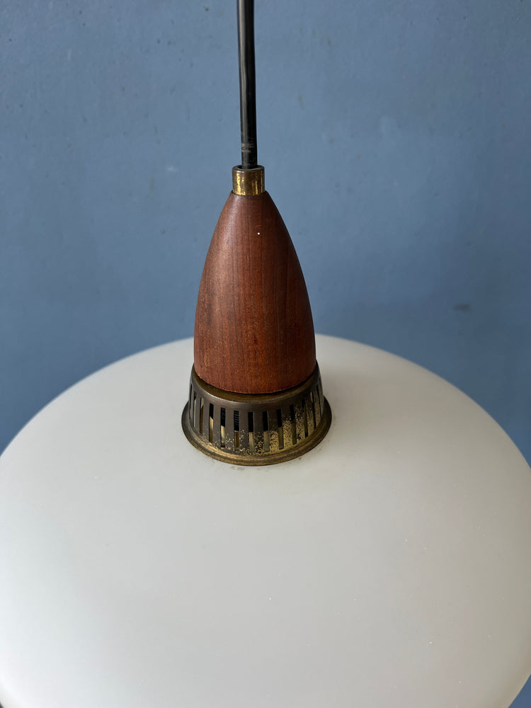 Milk Glass Pendant Light - Philips Style Light Fixture - Louis Kalff - Opaline Glass Lamp