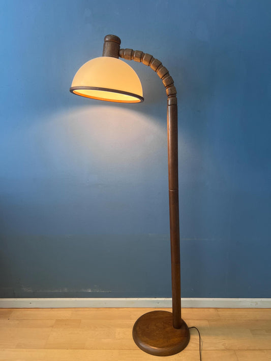 Mid Century Brown Wooden Steinhauer Floor Lamp with Acrylic Glass Shade