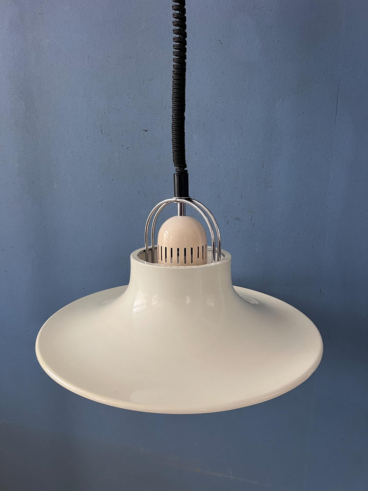 Vintage Dijkstra Pendant Lamp White & Chrome - Mid Century Modern Light Fixture
