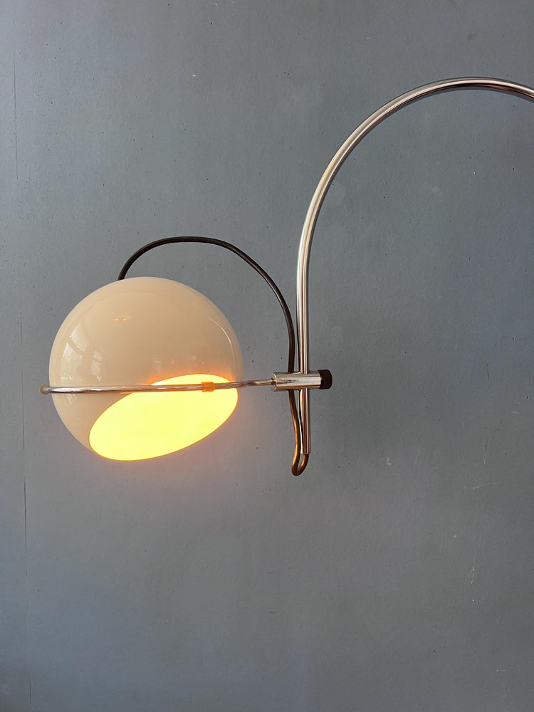Vintage GEPO Arc Wall Lamp in White Metal, Mid Century Modern Space Age Lighting