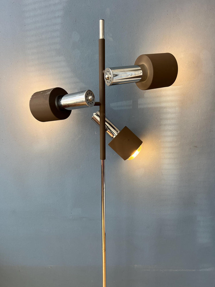 Vintage Brown and Chrome Dijkstra Space Age Floor Lamp