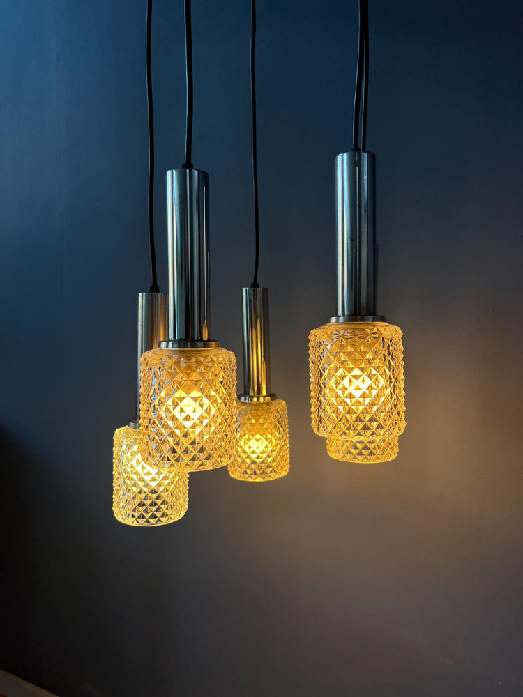 Mid Century Crystal Glass Cascade Pendant Lamp