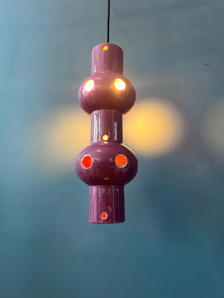 Vintage Pink Purple West Germany Ceramic Pendant Lamp