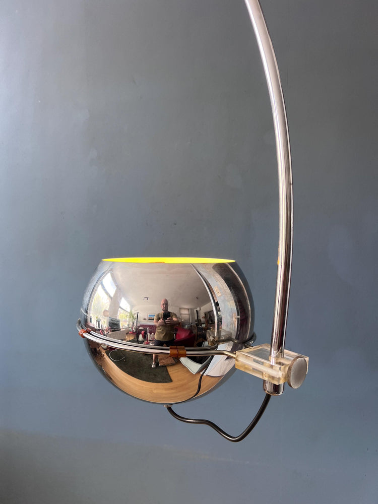 Vintage GEPO Chrome Space Age Arc Floor Lamp with Adjustable Eyeball Shade