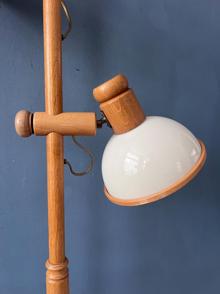 Mid Century Modern Wooden Mushroom Floor Lamp, Vintage Steinhauer Space Age Lighting