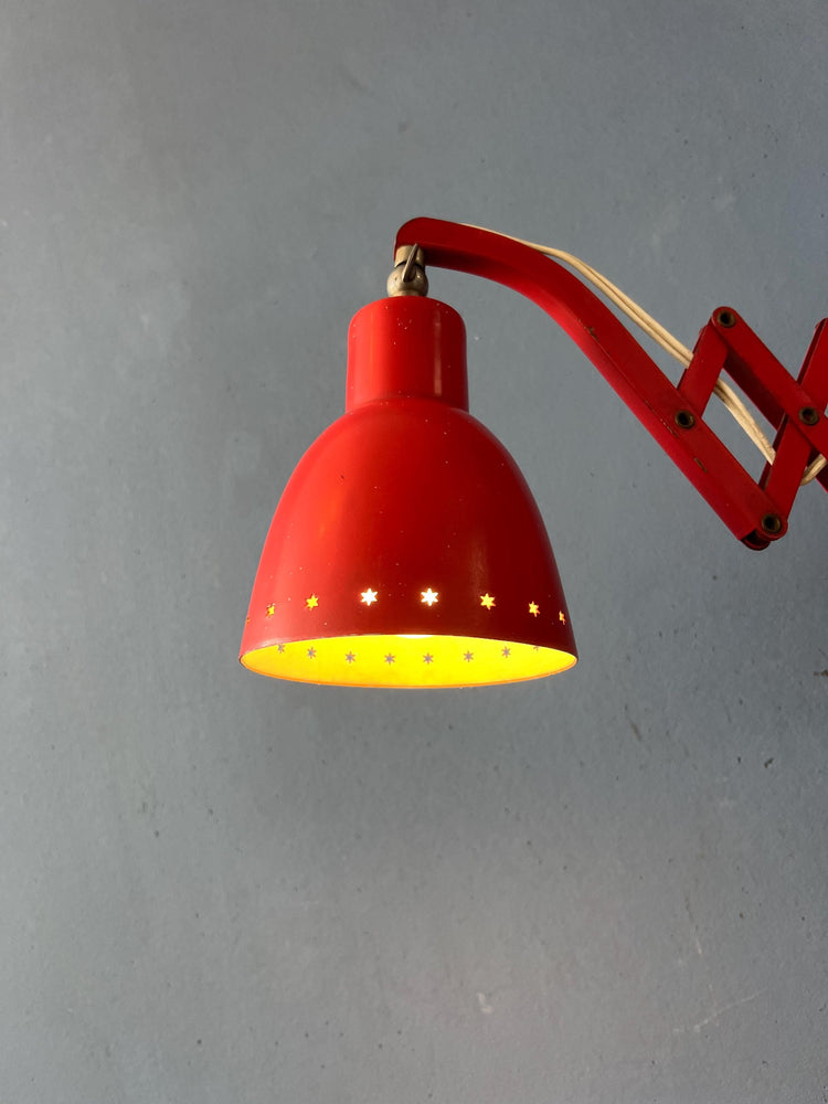 Mid Century Red Hala Vintage Scissor Wall Lamp