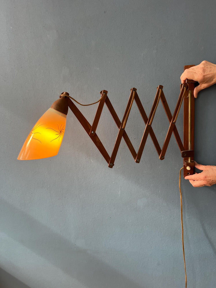 Mid Century Teak Wood Danish Wall Lamp with Glass Shade