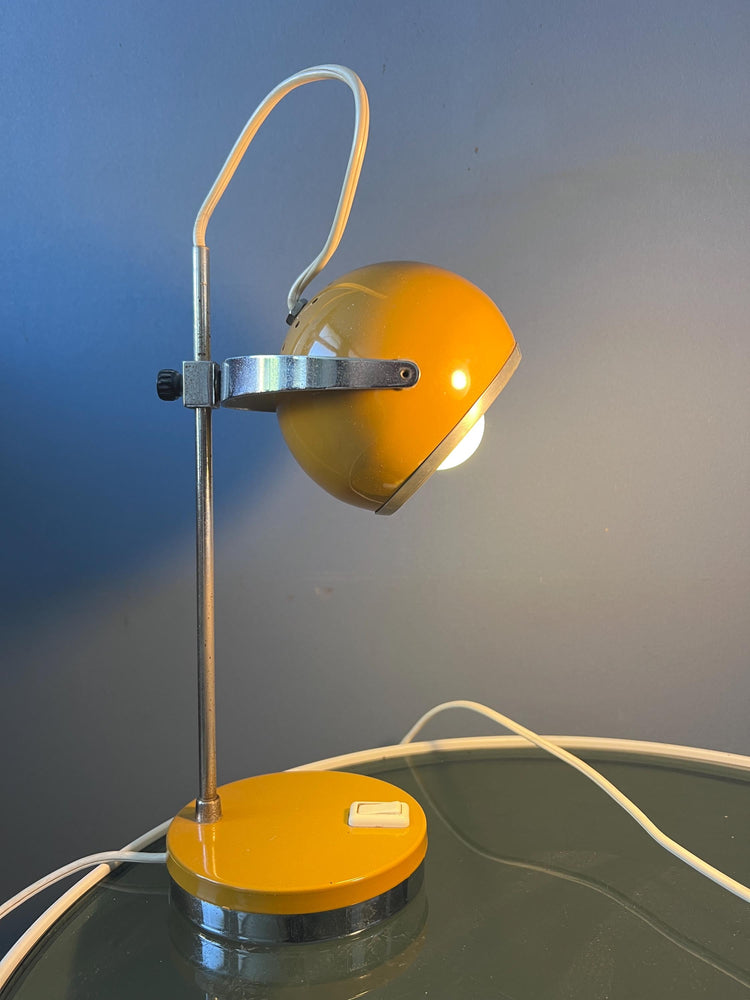 Set of 2 Yellow Space Age Eyeball Table Lamps | Vintage Mid Century Lights