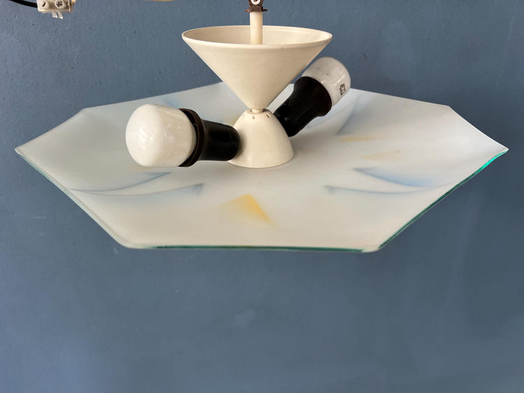 Vintage Mid Century Flush Mount Glass Ceiling Lamp