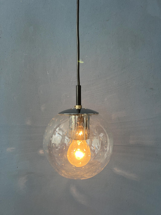 Vintage Small Raak Seeded Glass Hanging Lamp