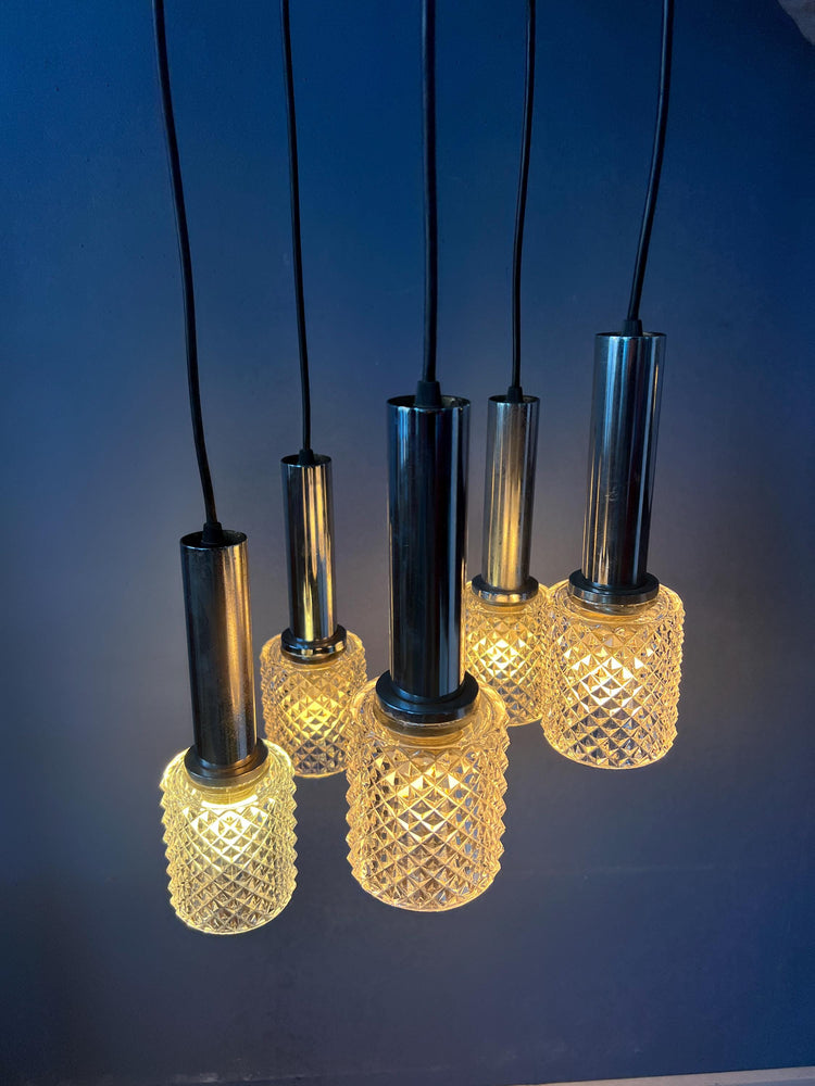 Mid Century Crystal Glass Cascade Pendant Lamp
