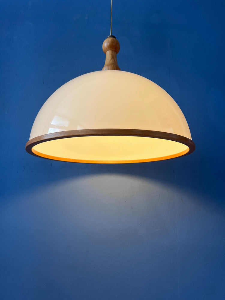 Vintage White Wooden Steinhauer Pendant Lamp, Plexiglass Suspension Light