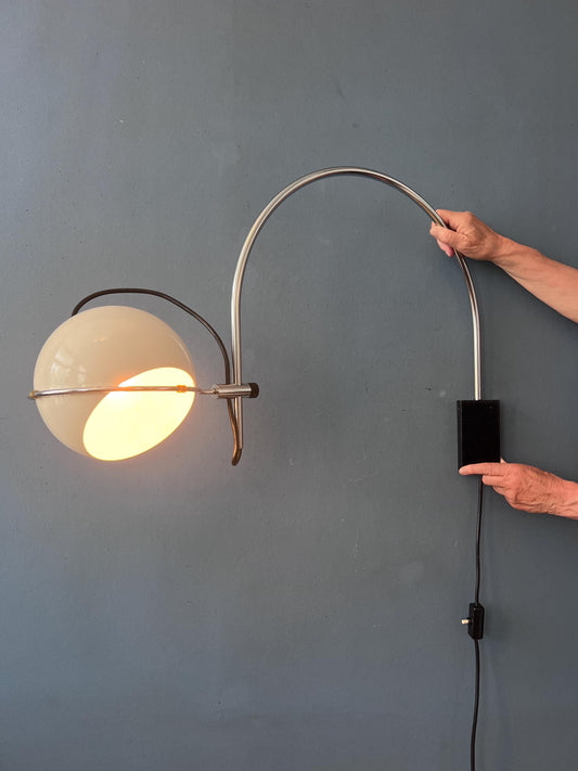 Vintage GEPO Arc Wall Lamp in White Metal, Mid Century Modern Space Age Lighting
