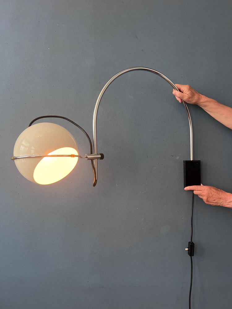 Vintage GEPO Arc Wall Lamp in White Metal, Mid Century Modern Space Age Lighting