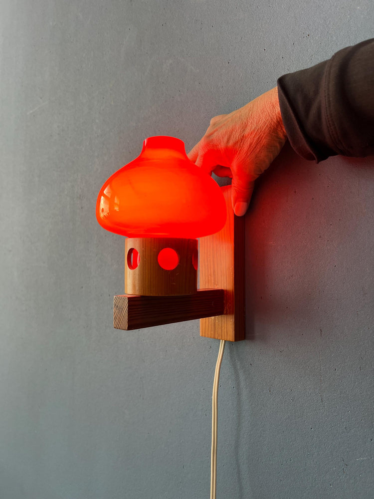 Vintage 50s Aneta Pine Wall Sconce with Orange Glass Shade
