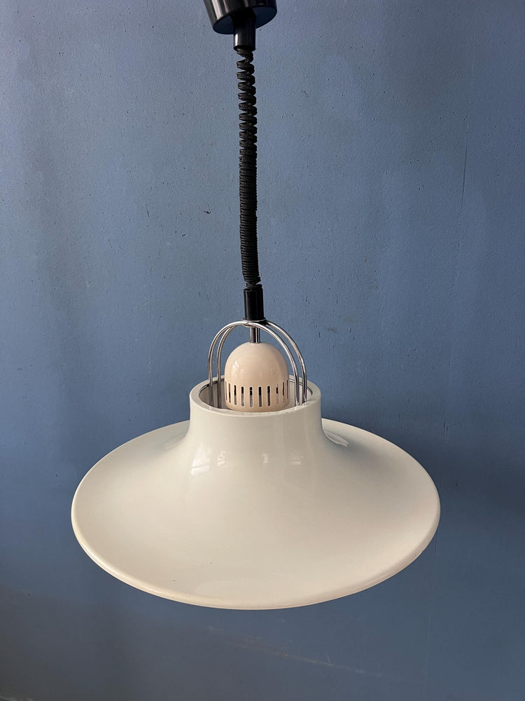 Vintage Dijkstra Pendant Lamp White & Chrome - Mid Century Modern Light Fixture
