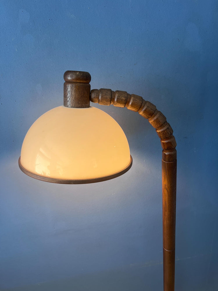 Mid Century Brown Wooden Steinhauer Floor Lamp with Acrylic Glass Shade