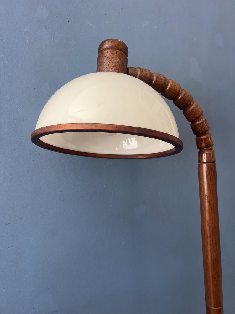 Mid Century Brown Wooden Steinhauer Floor Lamp with Acrylic Glass Shade