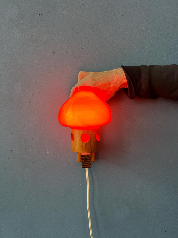 Vintage 50s Aneta Pine Wall Sconce with Orange Glass Shade