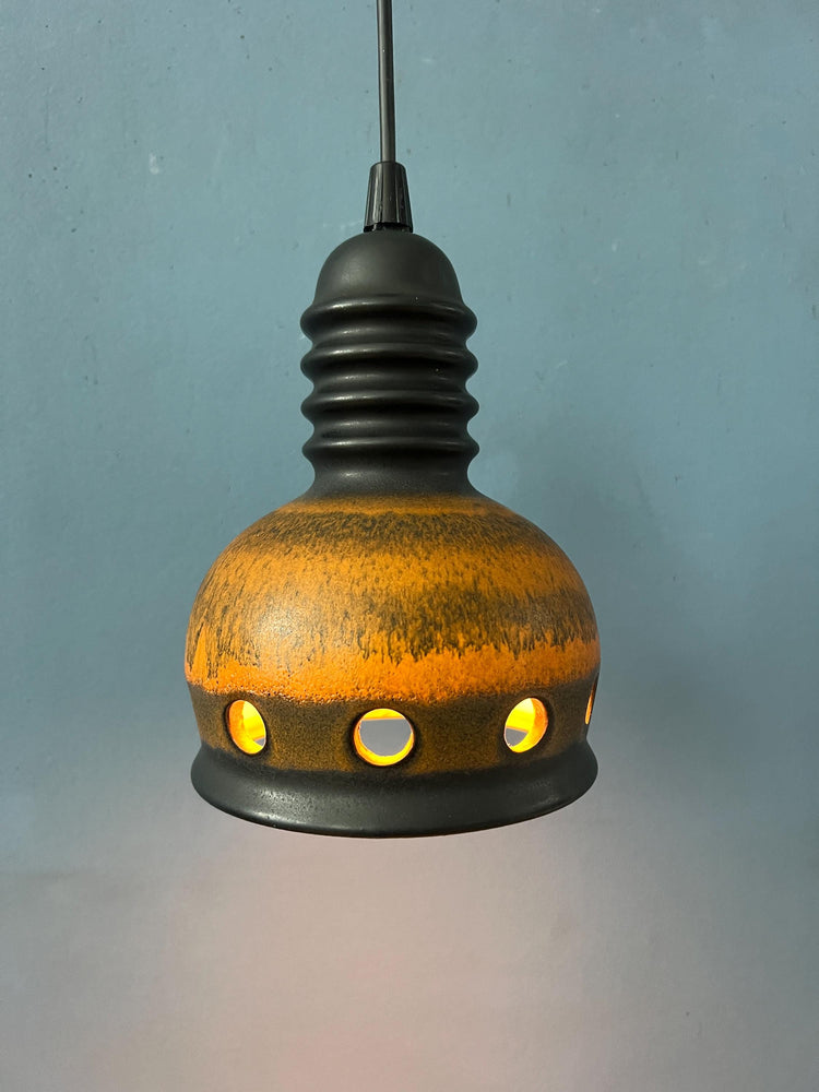 Brown Mid Century West Germany Ceramic Pendant Lamp