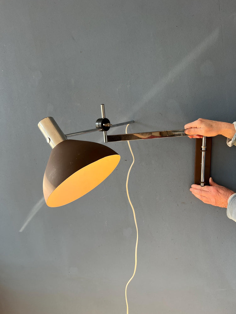 Dijkstra Swivel Arm Mid Century Wall Lamp with Brown Shade
