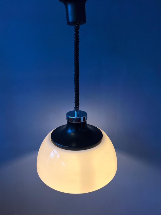 Mid Century Plexiglass Massive Space Age Pendant Lamp with White Acrylic Shade
