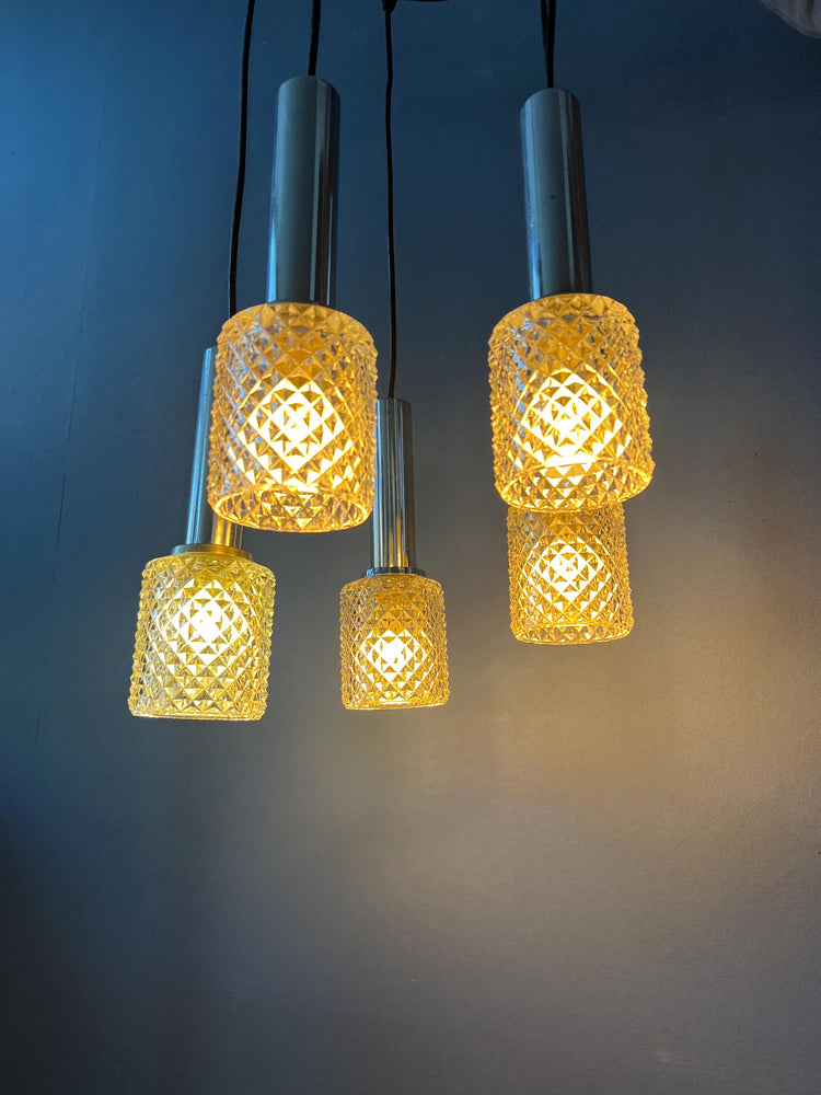 Mid Century Crystal Glass Cascade Pendant Lamp
