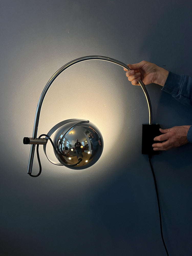 Chrome Herda Eyeball Space Age Arc Wall Lamp