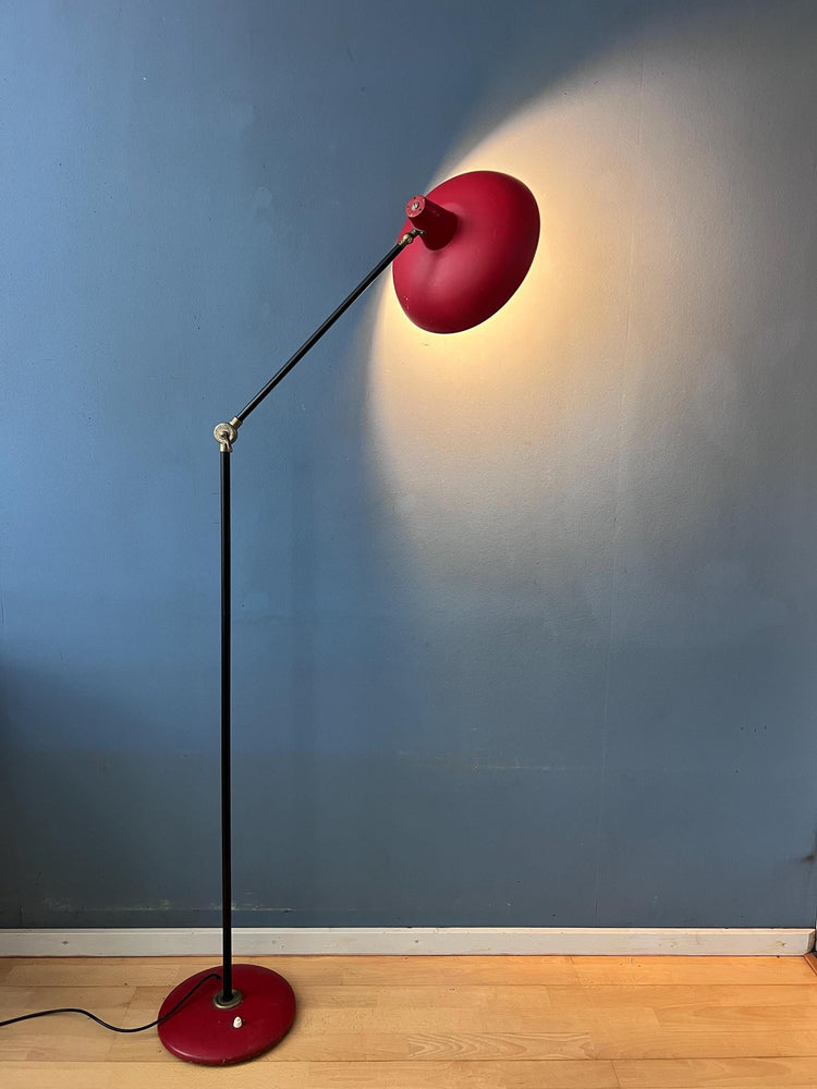 Vintage Red Anvia Floor Lamp by J.J.M. Hoogervorst, Adjustable Metal Lamp