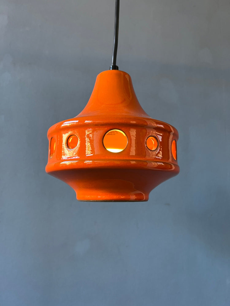 Small Orange West Germany Ceramic Pendant Lamp