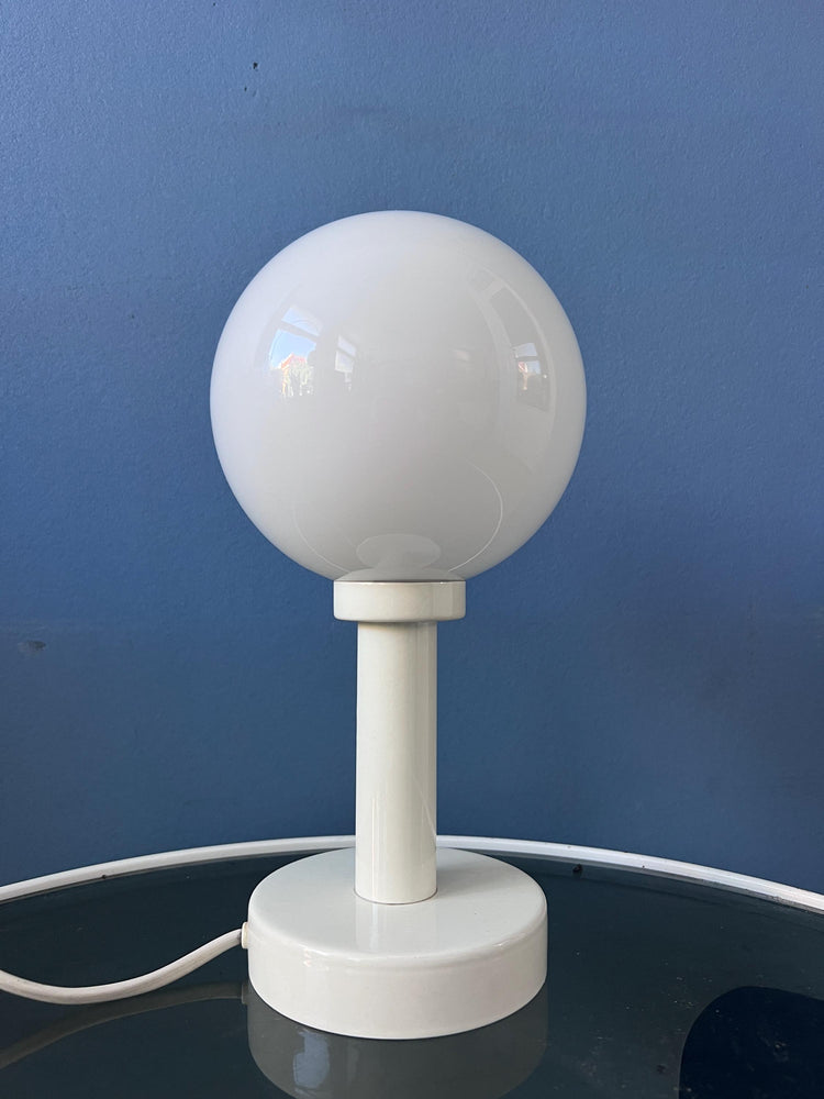 Vintage White Space Age Opaline Glass Table Lamp | Mid Century Light