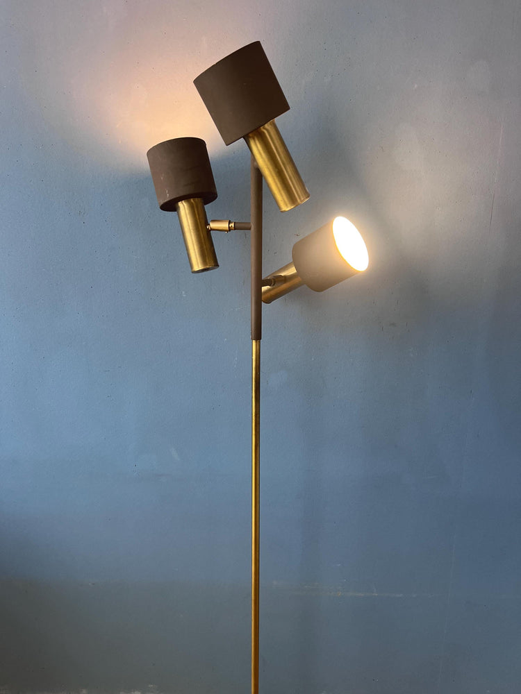 Vintage Dijkstra Space Age Floor Lamp, Brown and Chrome Floor Light