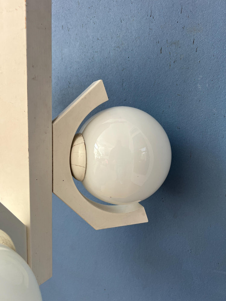 Mid Century White Bony Design Pendant Lamp with Opaline Glass Shades