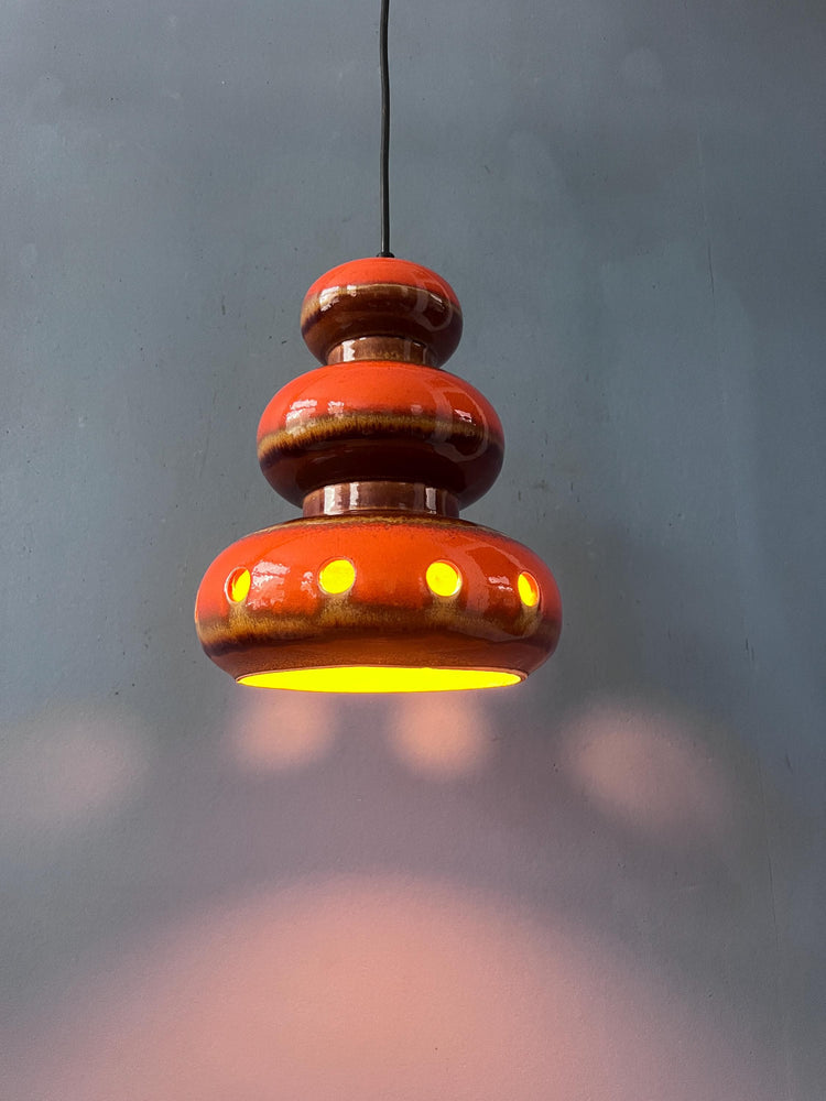 Red Ceramic Pendant Lamp - West Germany Hanging Lamp