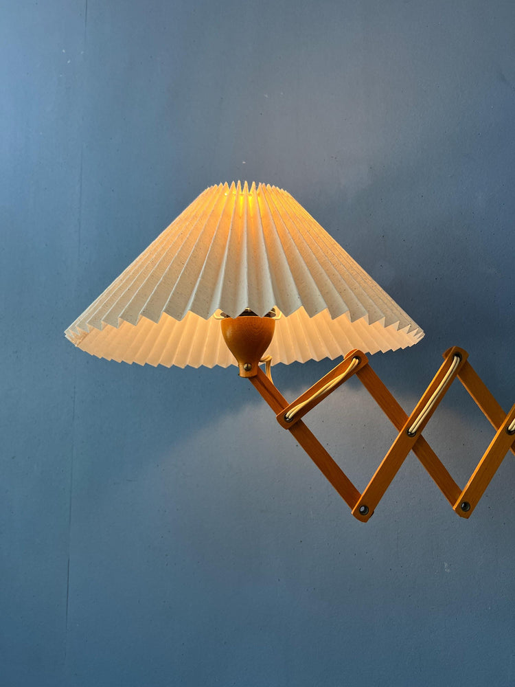 Pleated Shade Vintage Wooden Scissor Wall Lamp