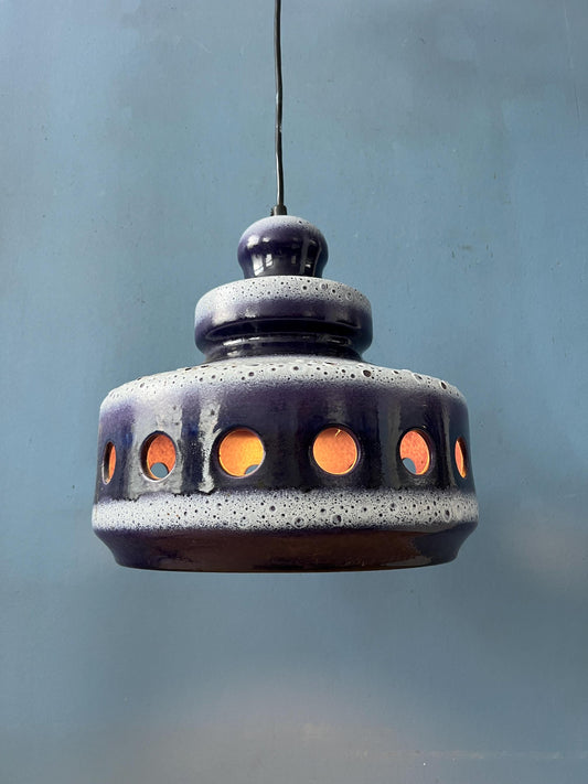 Purple West Germany Ceramic Flying Saucer Pendant Lamp