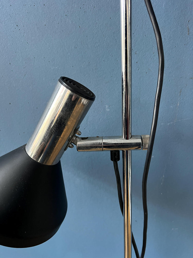 Vintage Black Mid Century Floor Lamp with Two Aluminum Spots