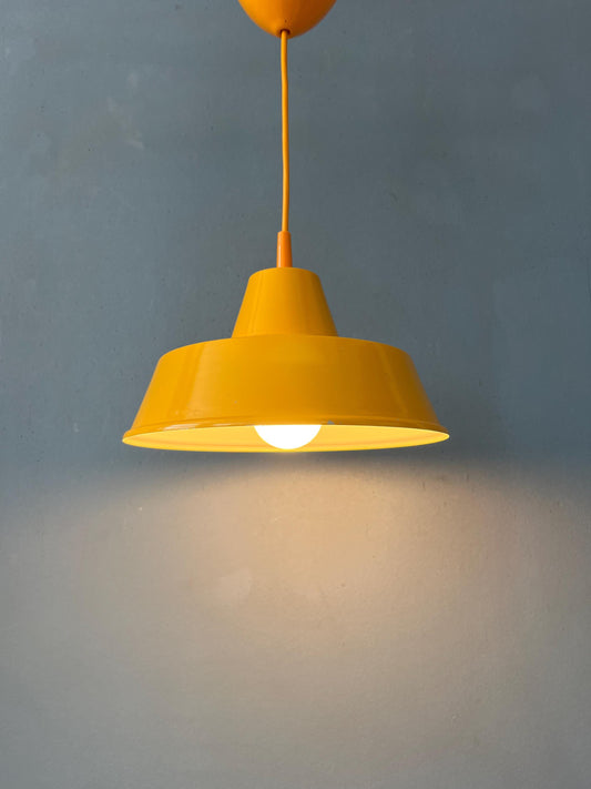 Small Vintage Yellow Industrial Pendant Lamp