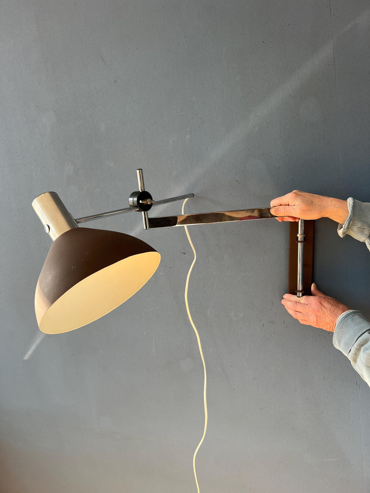 Dijkstra Swivel Arm Mid Century Wall Lamp with Brown Shade