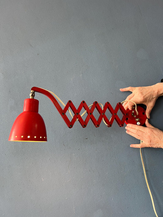 Mid Century Red Hala Vintage Scissor Wall Lamp