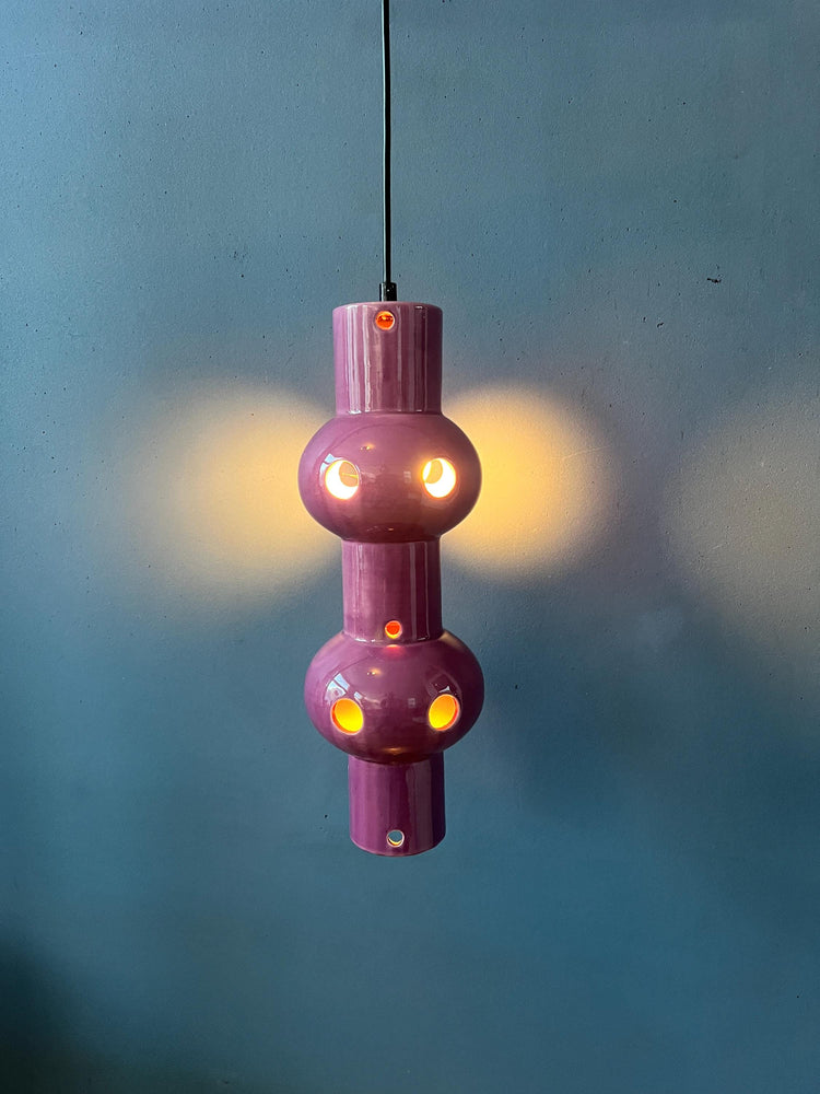 Vintage Pink Purple West Germany Ceramic Pendant Lamp